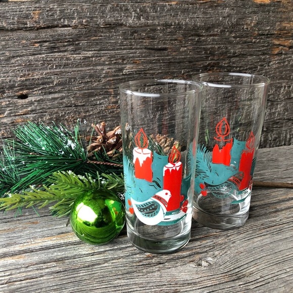 Set of two MCM Christmas drinking glasses mid century modern tumbler water glass - Picture 1 of 11